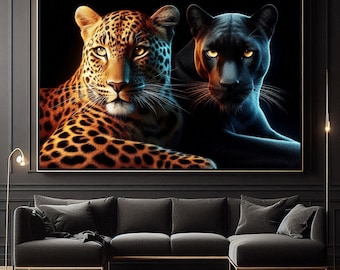 Leopard & Black Panther Print: Modern Wildlife Wall Art (Digital Download)