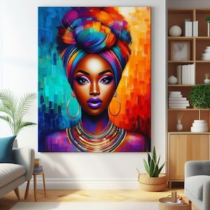 Afrocentric Wall Art Digital Vibrant African Woman Portrait Modern Colorful Home Decor