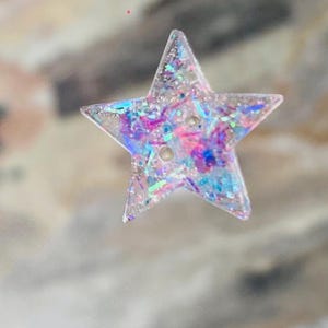Bottoni stella iridescenti in resina trasparente – Fatti a mano – Glitter multicolore – 1 cm – Vendita singola o set