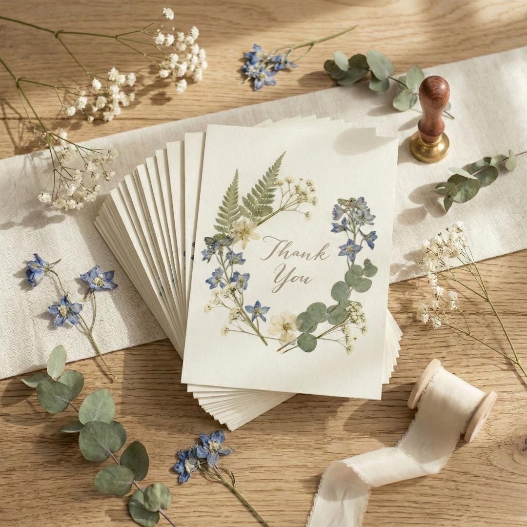 Floral Thank You Card | Blue Wildflower Wreath (digital Download 5x7 ...