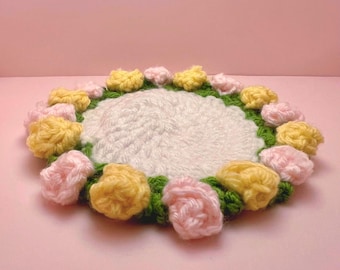 Handmade Crocheted Bouquet Coaster with Roses