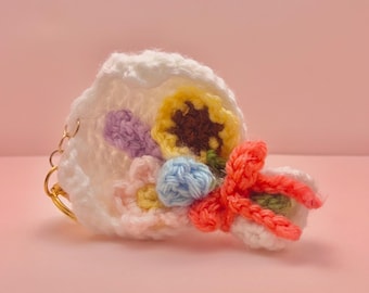 Small Flower Bouquet Handmade Crochet Keychain with Gold Keychain