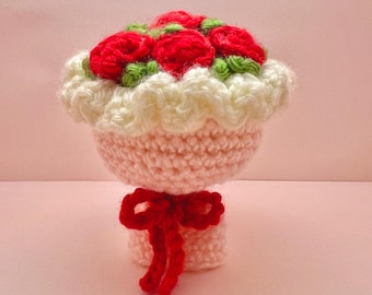 Handmade Crochet 3D Rose Bouquet Keychain with Gold Keychain