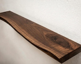Live Edge Wooden Floating Shelf, Walnut Wall Shelf, Rustic Solid Wood Shelf, Minimalist Home Decor, Handmade Natural Edge Shelf