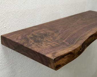 Walnut Wall Shelf, Rustic Solid Wood Shelf