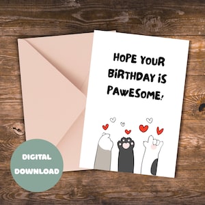 Carte d'anniversaire magnifique - carte d'anniversaire imprimable pour les amoureux des animaux - carte drôle de chat et de chien - téléchargement immédiat