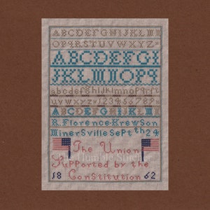 Minersville Civil War Reproduction Sampler...Reproduction PDF Cross Stitch Pattern Of The Original 1862 Antique