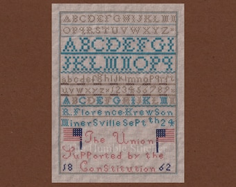 Minersville Civil War Reproduction Sampler...Reproduction PAPER Cross Stitch Pattern Of The Original 1862 Antique