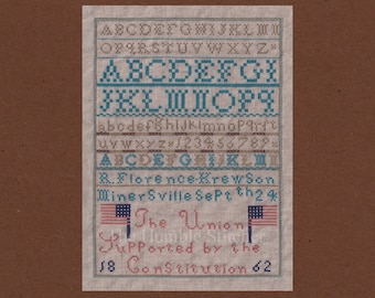 Minersville Civil War Reproduction Sampler...Reproduction PDF Cross Stitch Pattern Of The Original 1862 Antique