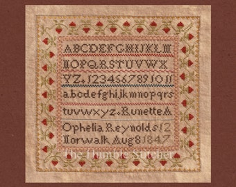 Ophelia Reynolds Reproduction Sampler...Reproduction PAPER Cross Stitch Pattern OF The Original 1847 Antique