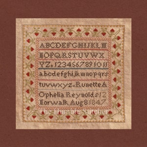 Ophelia Reynolds Reproduction Sampler...Reproduction PDF Cross Stitch Pattern Of the 1847 Antique