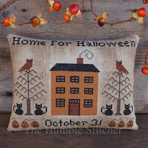 Lar para o Halloween... Padrão de Ponto Cruz em PDF com Tema Rústico da The Humble Stitcher