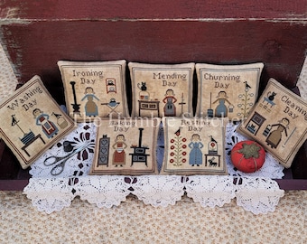 Days Of The Week Prairie Pinkeeps...Primitive Cross Stitch Pattern Booklet By The Humble Stitcher