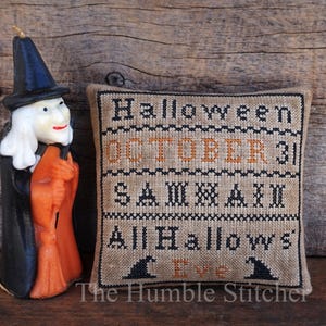 Amostra de Halloween... Padrão de Ponto Cruz em PDF Estilo Rústico da The Humble Stitcher