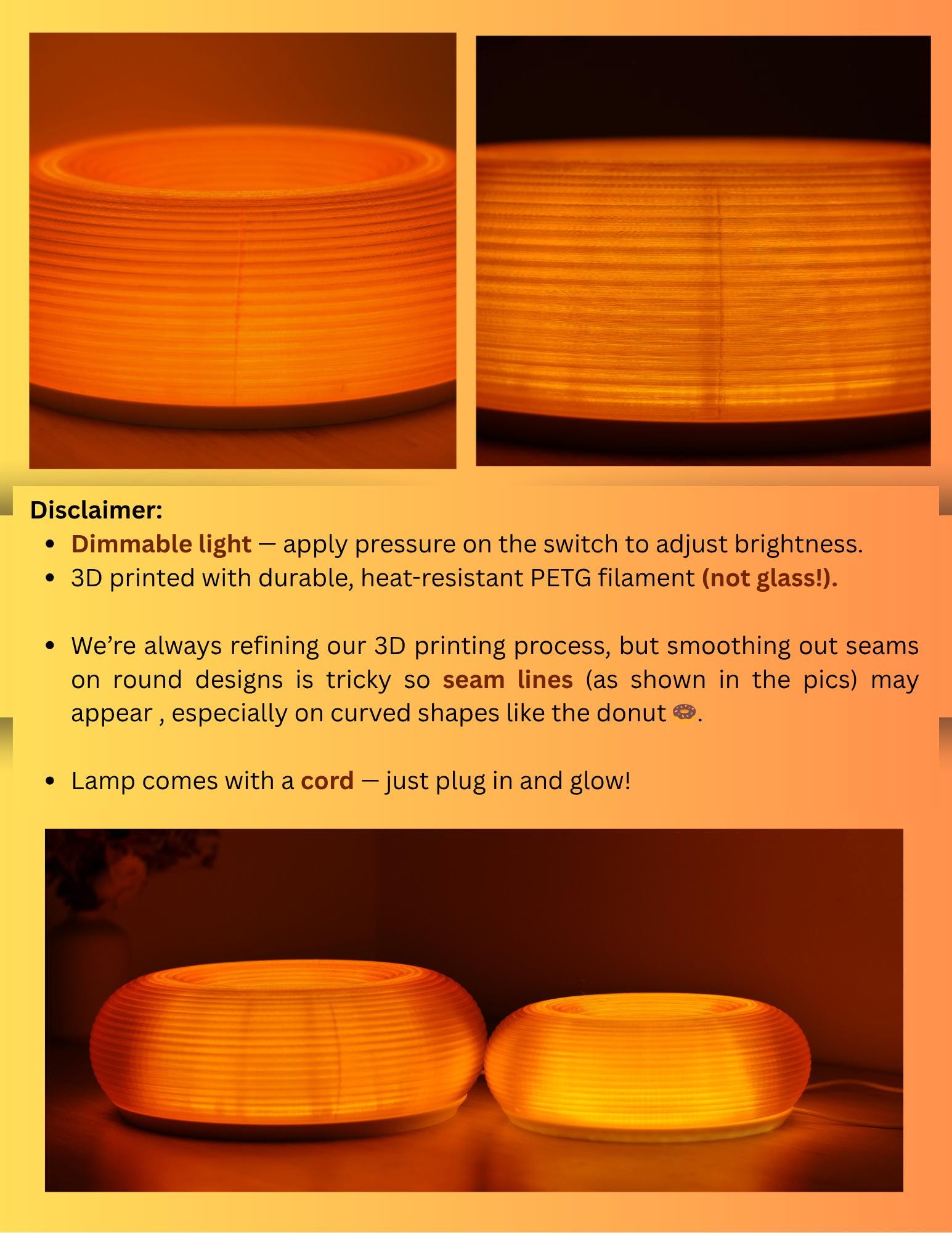 Creative Orange Donut Atmosphere Lamp – Retro Aesthetic Table Lamp With 3-Color Dimmable Light, Rechargeable, For Bedroom Desk