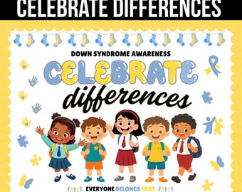 Tablero de anuncios para la concienciación sobre el síndrome de Down / Decoración para el aula que celebra las diferencias / Kit para el tablero de anuncios sobre la inclusión / Todos pertenecen aquí