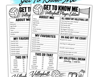 Imprimible "Conóceme" para jugadores de voleibol / Actividad para equipos de voleibol / Hoja de trabajo de voleibol / Cuestionario para atletas / Fomento de la cohesión del equipo