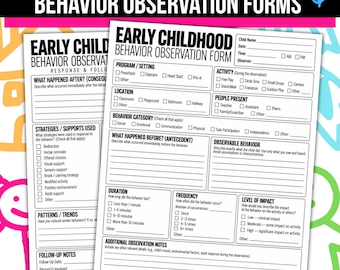 Formulario de observación del comportamiento en la primera infancia / Hoja de seguimiento del comportamiento preescolar / Formulario de observación infantil / Registro de comportamiento ABC / 2 páginas