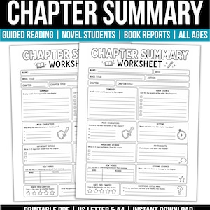 Chapter Summary Worksheet | Reading Comprehension Book Report | Chapter Review
