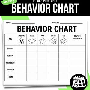 Weekly Star Theme Behavior Chart | Classroom Behavior Tracker | Home School Communication Log | Behavior Chart