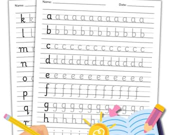 Hojas de práctica de escritura en minúsculas / Práctica de trazo y escritura de letras de la A a la Z