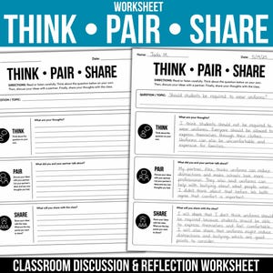 Think Pair Share Worksheet | Read Aloud Response Activity | Middle School ELA Printable | Discussion Graphic Organizer | Grades 6-8
