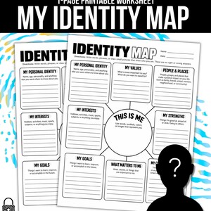 Scheda di lavoro sulla mappatura dell'identità / Attività di autoriflessione per la scuola media / Modulo stampabile per conoscersi meglio all'inizio dell'anno scolastico / Mappatura dell'identità dello studente