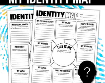 Hoja de trabajo del mapa de identidad / Actividad de autorreflexión para la escuela secundaria / Material imprimible para conocerse mejor al inicio del año escolar / Mapa de identidad del estudiante