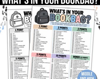 Juego "¿Qué hay en tu mochila?" / Actividad de regreso a clases para estudiantes de secundaria y preparatoria / Juego para romper el hielo en el aula para adolescentes / Búsqueda del tesoro imprimible para estudiantes