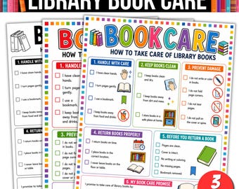 Hoja imprimible para el cuidado de los libros / Hoja de trabajo para el cuidado de los libros de la biblioteca / Biblioteca de la escuela primaria / Lista de verificación para el cuidado de los libros / Hoja imprimible para bibliotecarios