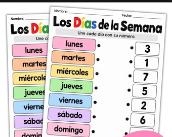Hoja de trabajo de los días de la semana en español / Material imprimible de español para preescolar / Los Días de la Semana / Actividad de español para preescolar