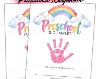 Recuerdo imprimible de huellas de manos para preescolar, recuerdo de graduación de preescolar, regalo de fin de año para preescolar, recuerdo imprimible de huellas de manos