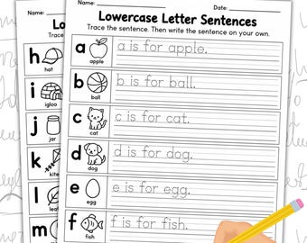 Lowercase Letter Tracing Worksheets, Handwriting Practice Sentences, Alphabet Writing Worksheets, Preschool Kindergarten Printable