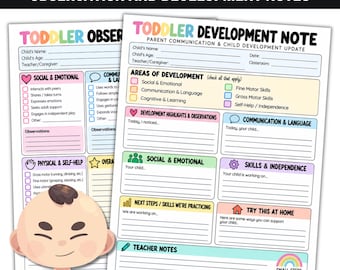 Formulario de observación y notas de desarrollo para niños pequeños / Comunicación imprimible para padres de preescolar / Formularios para maestros de desarrollo infantil / Tamaño A4 incluido