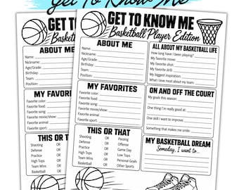 Imprimible "Conóceme como jugador de baloncesto" / Actividad para equipos de baloncesto / Hoja de trabajo para atletas / Aula de deportes