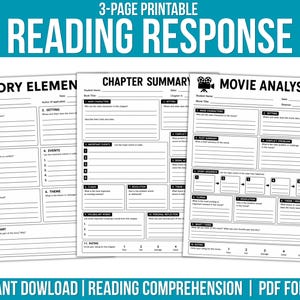 Reading Response Worksheets | Reading Comprehension | Book Report | Movie Analysis, Chapter Summary & Story Elements Graphic Organizer