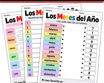 Hojas de trabajo de los meses del año en español / Material imprimible de español para preescolar / Los meses del año / Actividades de español para preescolar