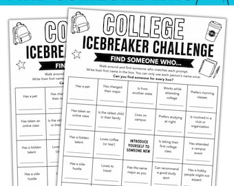 Juegos para romper el hielo para estudiantes universitarios (imprimibles) / Juego "Encuentra a alguien que..." / Actividad para romper el hielo en la universidad / Juego para el primer día de clases