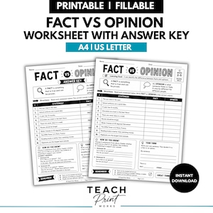 Fact vs Opinion Worksheet | Reading Comprehension Activity | Language Arts Worksheet | Grades 2-5
