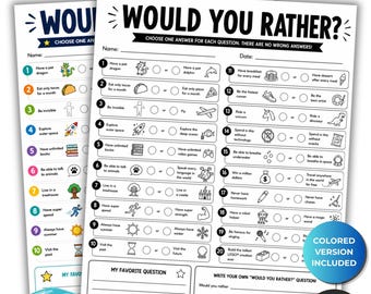 Juego imprimible "¿Qué prefieres?" para niños / Actividad rompehielos / Hoja de trabajo para la vuelta al cole / Debate en clase / Actividad rompehielos para edades de 9 a 13 años