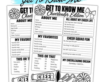 Folleto imprimible para conocer a las animadoras / Actividad para equipos de animadoras / Hoja de trabajo de animadoras / Cuestionario para atletas / Actividades para fortalecer los lazos del equipo