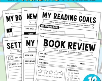 Diario de lectura para estudiantes de primaria, hojas de trabajo de respuesta a la lectura, actividades de reseña de libros, registro de lectura, actividades de lectura imprimibles.