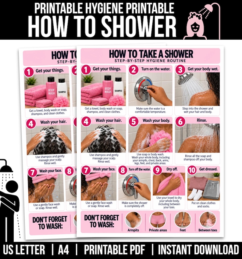 Girl Shower Routine Visual | How to Take a Shower | Hygiene Visual for ...