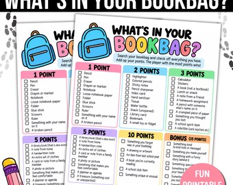 Juego "¿Qué hay en tu mochila?" / Juego para el aula de regreso a clases / Búsqueda del tesoro imprimible para primaria / Actividad para romper el hielo para estudiantes