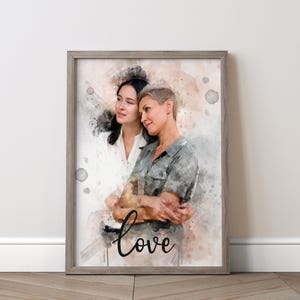 Personalized Lesbian Watercolor Portrait – Custom LGBTQ+ Couple Art – Romantic Gift for Girlfriend or Wife – Pride Love Print, Gift for Her