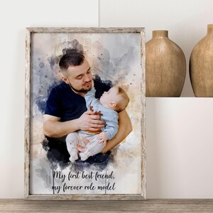Father&#39;s Day Custom Portrait – Watercolor Family Art – Personalized Gift for Dad – Unique Father&#39;s Day Wall Art - Gift for Him