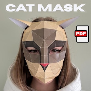 Cat Mask Papercraft Template – DIY 3D Printable Costume PDF/SVG, Halloween, Cosplay, Furry Mask, Cat Lover Gift, Low Poly Paper Masquerade