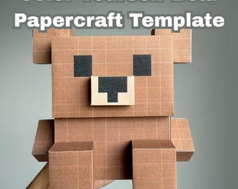 Bär Papercraft Template zum Selbermalen – DIY 3D Pixel Papiermodell PDF/SVG, Kinder Basteln, Low Poly Teddybär Skulptur, Klassenzimmer Deko