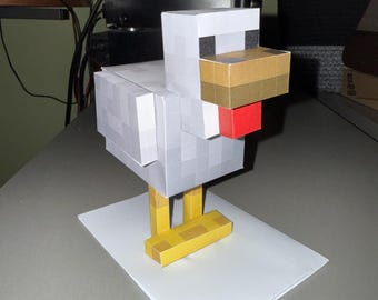 Plantilla de pollo en papel: modelo de animal de granja 3D (PDF), origami para niños, pollo pixelado, escultura de papel de baja poli, decoración infantil