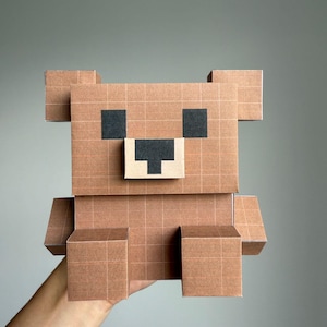 Mall för papperspyssel med björn – DIY 3D-pixelpappersmodell i PDF-format, barnpyssel, lågpoly-nallebjörn, origamipappersskulptur, present till henne, Cricut
